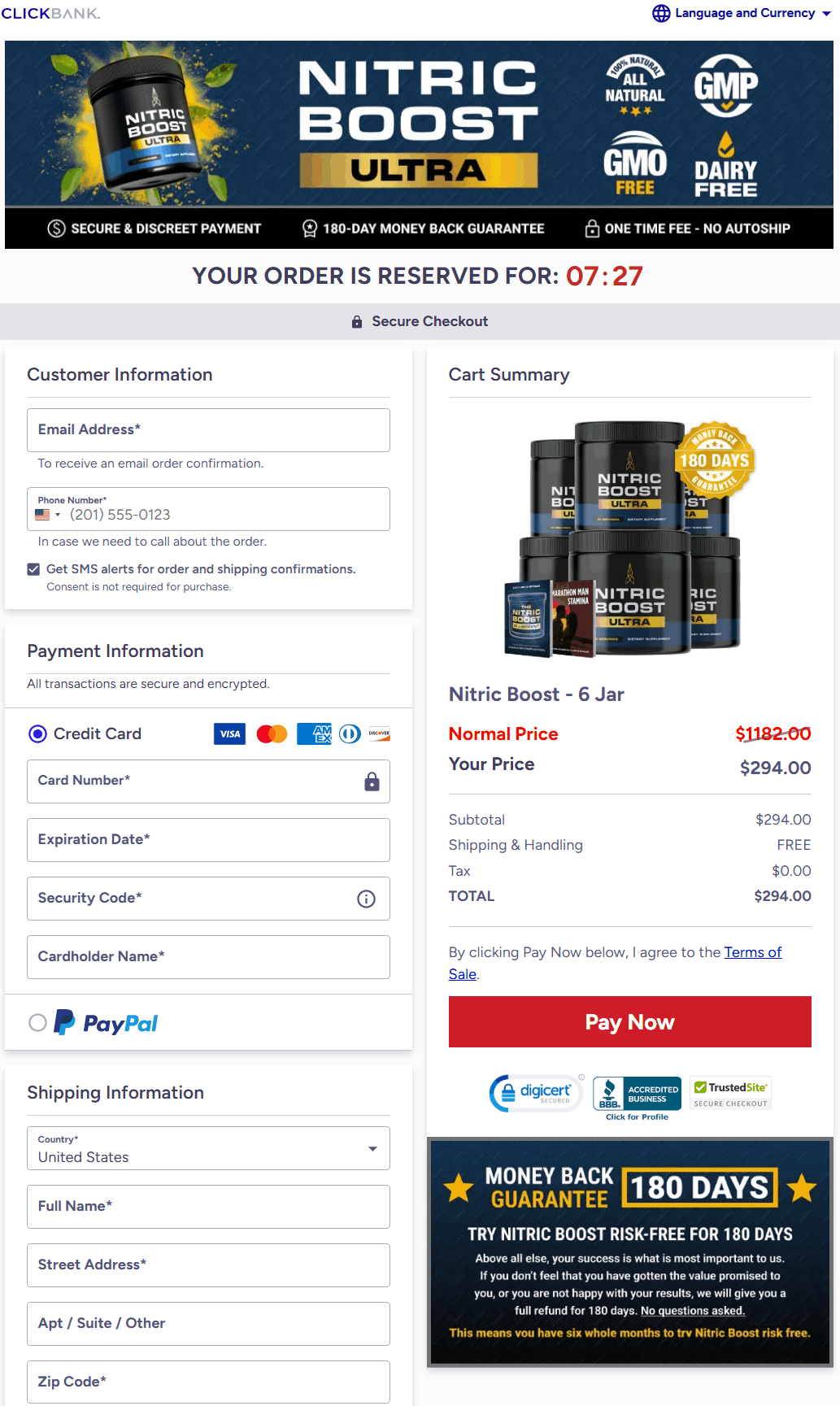 Nitric boost ultra checkout page